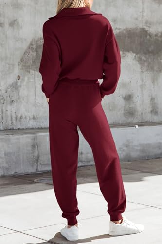 PRETTYGARDEN Women's 2 Piece Sweatsuit Set Fall Outfits Medium Wine Red