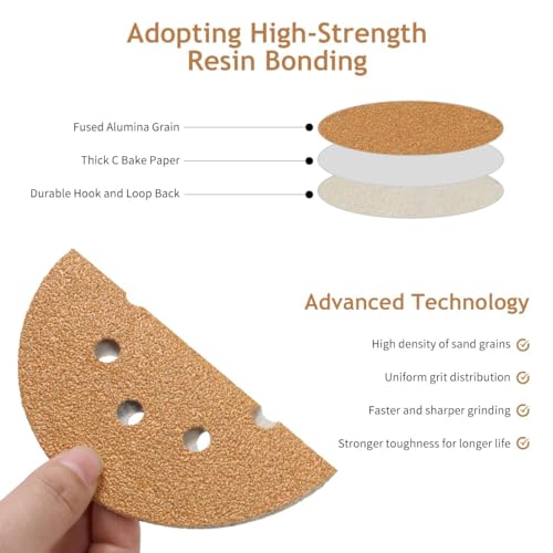 5 Inch 8 Hole Sanding Discs Hook and Loop, 50 PCS 220 Grit Sand Paper Disc for Random Orbital Sander, Gold Sandpaper Pads for Automotive and Woodworking