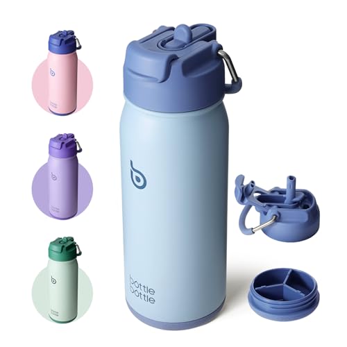 16 oz Stainless Steel Sports Water Bottle with Pill Holder, Vacuum Insulated