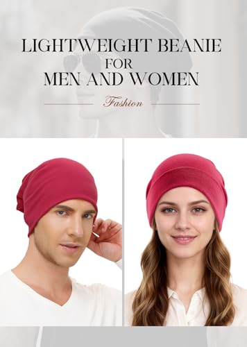 Slouchy Beanie Hat for Men & Women - Lightweight Red Cap