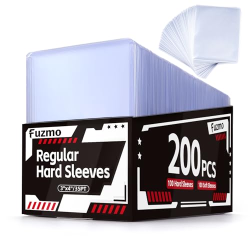 Fuzmo 100 Pack Card Sleeves 3x4 Inch Hard & Soft Clear Protectors - Bulk Set of 200