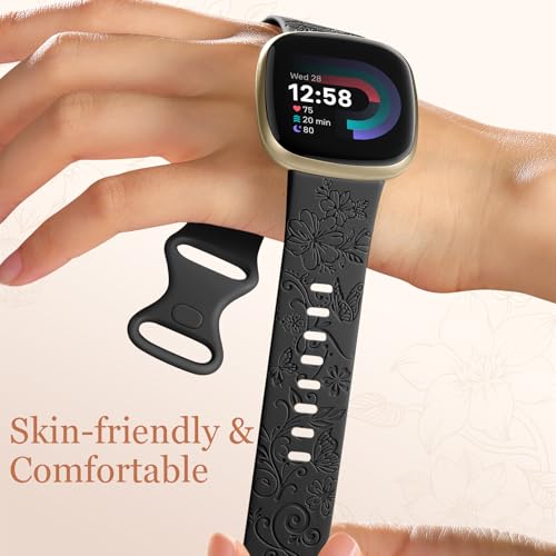 Floral Sport Band for Fitbit Versa 3/4 & Sense 2 - Black, Small