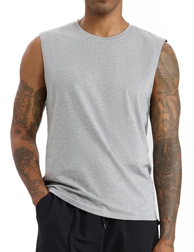 Men's Cotton Tank Top - Sleeveless Gym Shirt, Grey, Small
