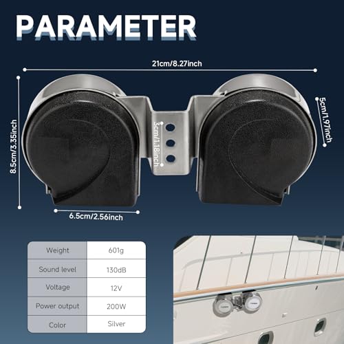 12V Super Loud Marine Horn 125dB Waterproof Stainless Steel Dual-Tone Silver 2pcs