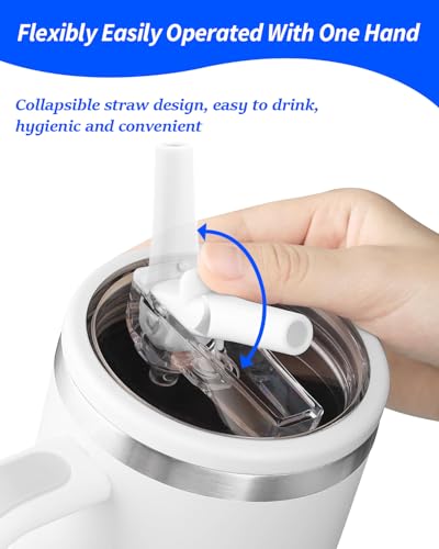 Flip Straw Lid Replacement for Stanley 40 oz Tumbler - 2 Pack, White