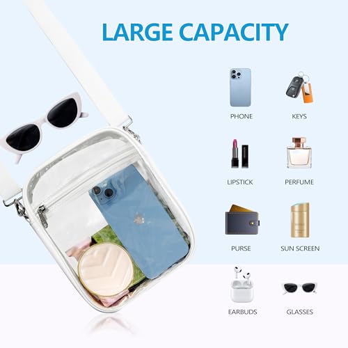 Clear Stadium Bag - Small PU Leather Purse, White | 8.7"x7"x3"