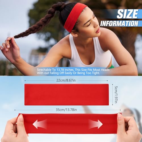 12 Pack Sport Headbands - Elastic Sweatbands for Women, 12 Colors