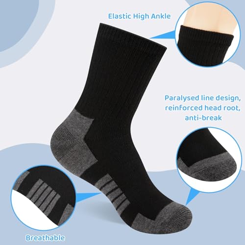 LITERRA Kids Crew Socks 4-7 Years - Black & White Athletic Casual Pack