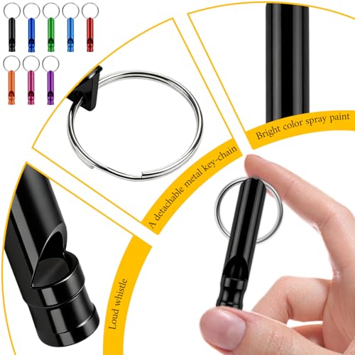 Mini Aluminum Emergency Whistles with Keychains - 24 Pieces