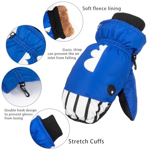 Kids Waterproof Ski Mittens - Blue Shark Design, 4-8 Years
