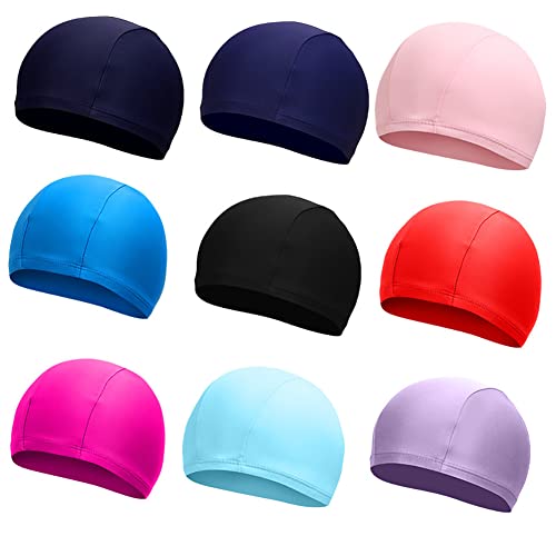 2 Pcs Unisex Polyester Swim Caps for Long Hair - Black & Pink
