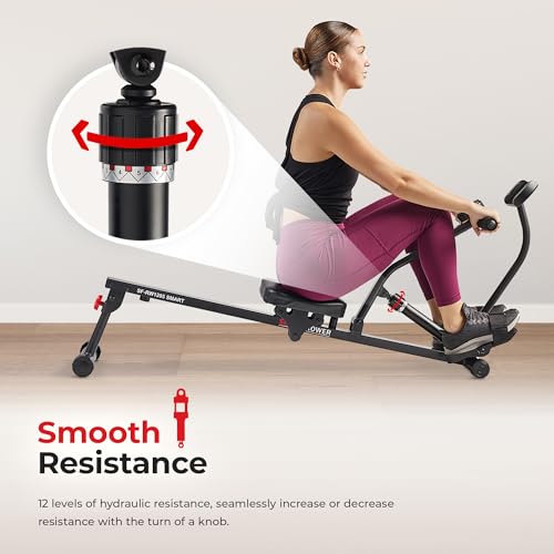 Compact Hydraulic Rower with 12-Level Resistance - Smart