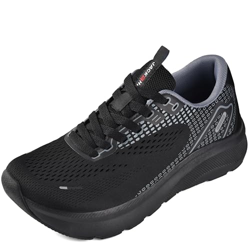 JACKSHIBO Wide Toe Box Women’s Sneakers with Arch Support, Zero Drop, Black, Size 8.5 Wide