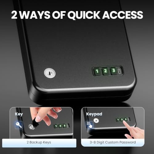 Portable Handgun Safe with USB Power & Security Cable - Compact Design