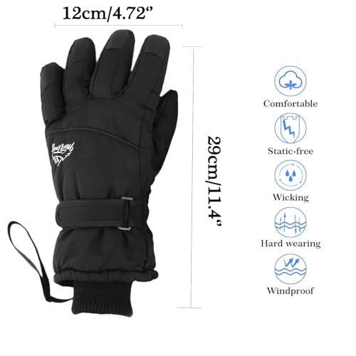 Windproof Thermal Ski Gloves for Women - Black Touchscreen