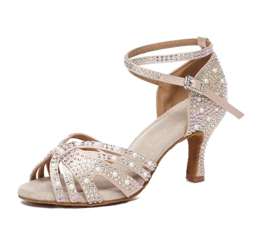 Minishion Nude 3" Heel Rhinestone Dance Shoes for Women - Wedding & Bridal Sandals