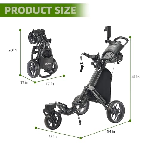 Golf Push Cart 3 Wheel with 360 Swivel Front Wheel - Grey