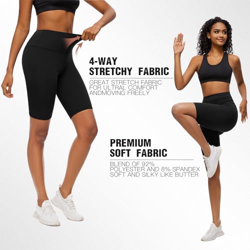 High Waisted Tummy Control Biker Shorts for Women - Large/X-Large, Black