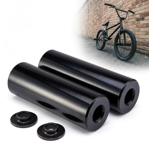 Black BMX Pegs for Grinding - Co-Mo Steel, 110mm Length, 38mm Diameter, 14mm Axle Hole with 3/8" Adapter