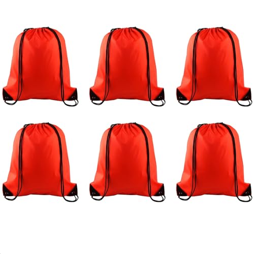 Red Drawstring Bags - 6 Pcs Cinch Sack for Sports & Travel