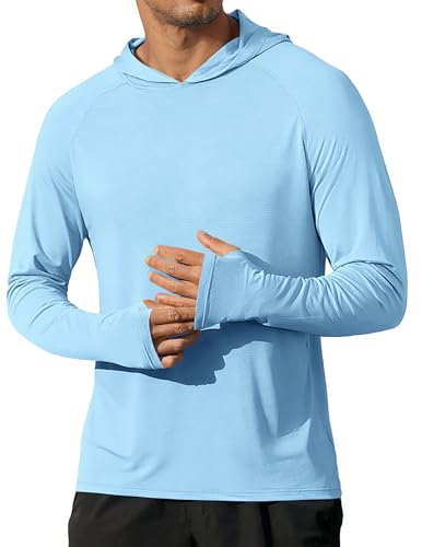 COOFANDY Men's UPF 50+ Lightweight Hooded Rash Guard Shirt - Sky Blue Large