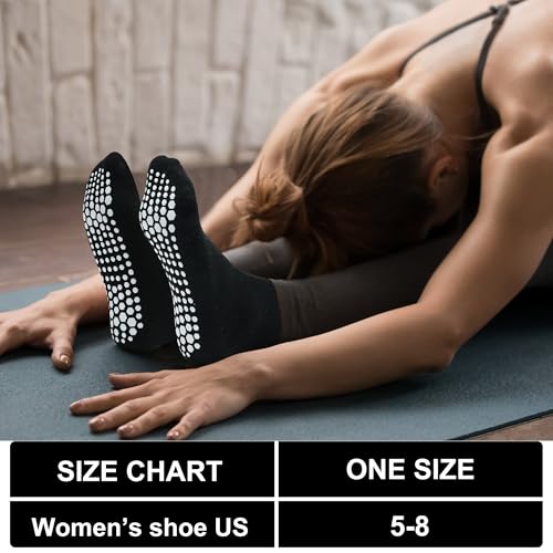 Non-Slip Pilates Grip Socks for Women - 6 Pack (2 Black, 2 White, 2 Light Grey)