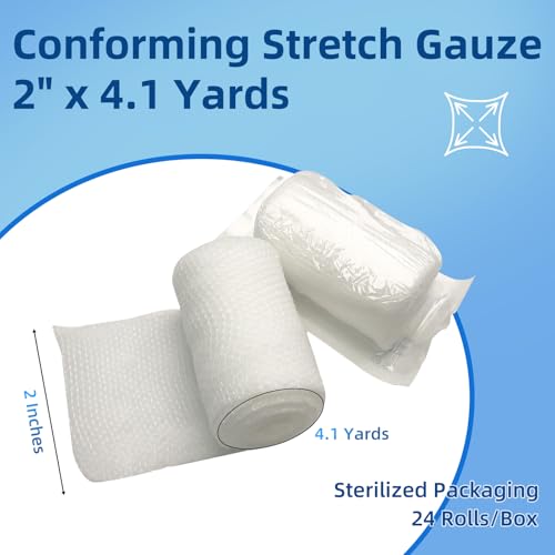 GlobalRoll 2" x 4.1 Yards Stretch Gauze Bandage — 24 Rolls, Individually Wrapped