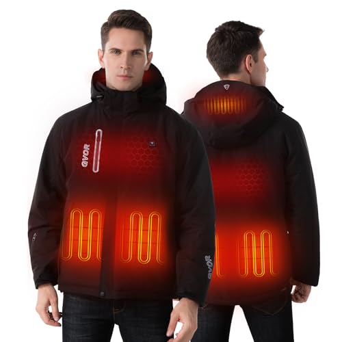 GVOR Men's Heated Jacket with 12V Battery Pack, Detachable Hood, XX-Large Black