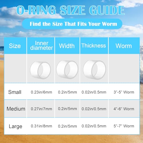 Silicone O-Rings for Worms Fishing Tackle Kit – 3 Sizes, 300 Pack