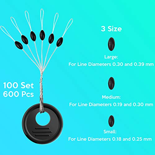 Medium Fishing Rubber Bobber Stopper Set - 600 Pk Black