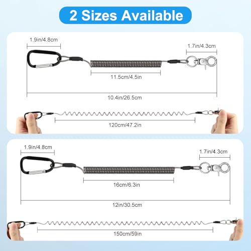 TSV Black Retractable Fishing Lanyards 10-Pack with Carabiners & Keychains for Kayak & Outdoor Use
