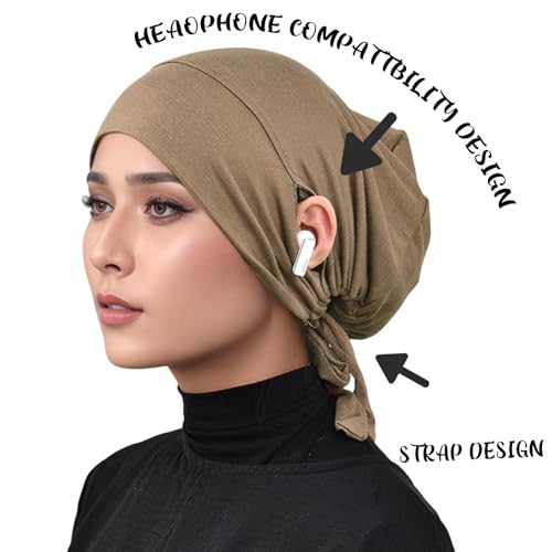 Hophor Black & Khaki Hijab Undercaps Slouchy Beanie Cap for Women Muslim Jersey Inner Beanie