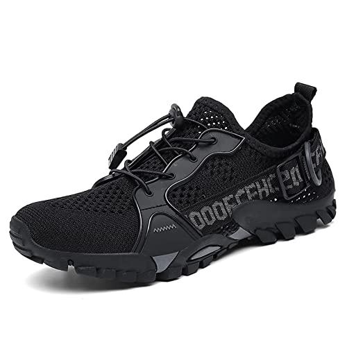 TANGYUGEN Water Shoes Men Women Outdoor Quick Dry Aqua Beach Sneakers - 13 Women / 11 Men, Black