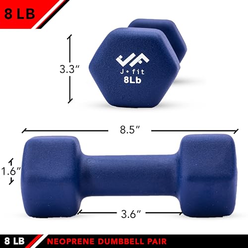 JFIT 8 lb Dumbbell Pair – Neoprene & Vinyl Coated Free Weights for Home Gym