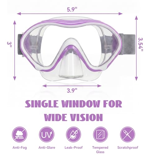 Aegend Kids Swim Goggles & Snorkel Set - Purple & White, Anti-Fog, No Leak, Size 3-15, 1 Pack