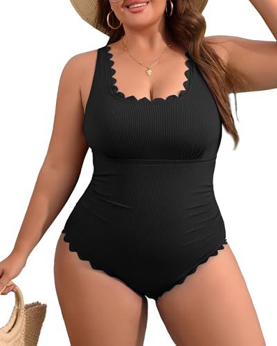 Charmo Plus Size Black One-Piece Tummy Control Swimsuit 2X for Women