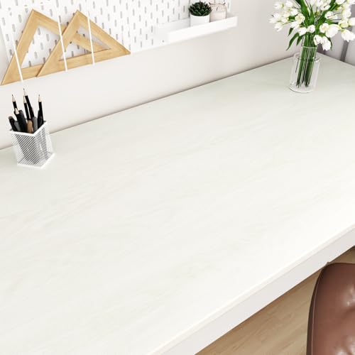 WESTICK White Wood Contact Paper for Countertops Waterproof White Wood Wallpaper Countertop Peel and Stick Vinyl Self Adhesive Removable Wooden Grain Wallpapers for Tables Desk Cabinets 15.8"x80"