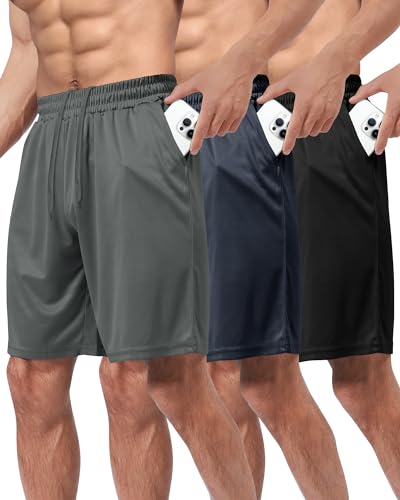 Men's 3 Pack Athletic Shorts with Pockets - Quick Dry Workout Wear