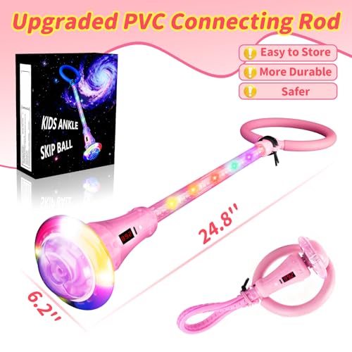 Pink Rechargeable Skip Ball for Kids with Flashing Light-Up Wheel & Counter