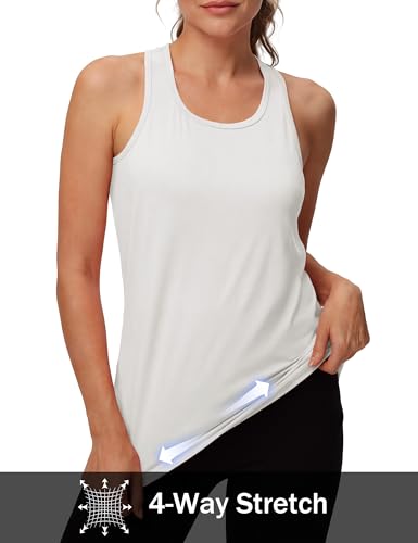 MAGCOMSEN Women's Medium White Racerback Tank Top for Workout & Yoga
