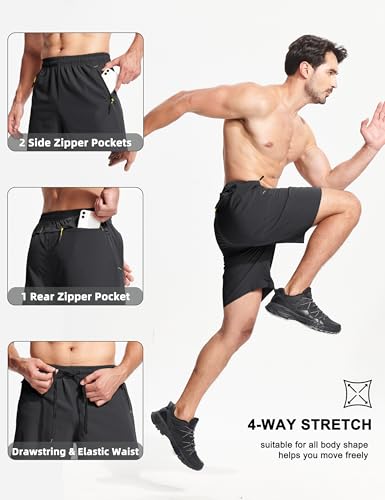 MAGCOMSEN Men's 9" Workout Shorts Black 36 - Quick Dry, Lightweight Athletic Hiking Shorts with 3 Pockets
