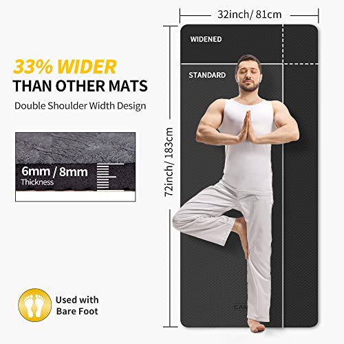 CAMBIVO Extra Wide Yoga Mat 72 x 32 inches, Non-slip 8mm Thick Exercise Mat, Dark Black
