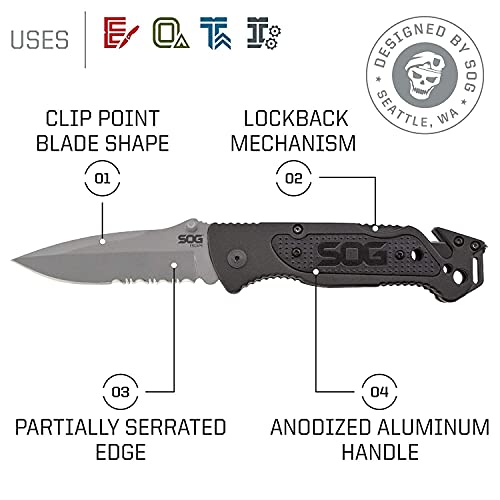 SOG Escape Bead Blasted Tactical Folding Pocket Knife 3.4" Serrated Blade