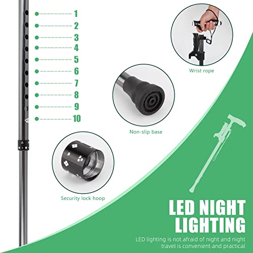 Yayayo Black Aluminum Foldable Walking Cane for Seniors - 440 Lb Support, Adjustable & LED Light