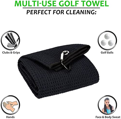 Golf Towel & Groove Cleaner Brush Kit - Black Towel + Black Brush