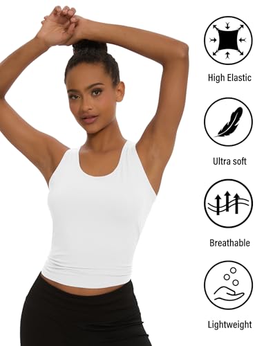 Women's Workout Racerback Tank Top - No Built-in Bra, White, Medium