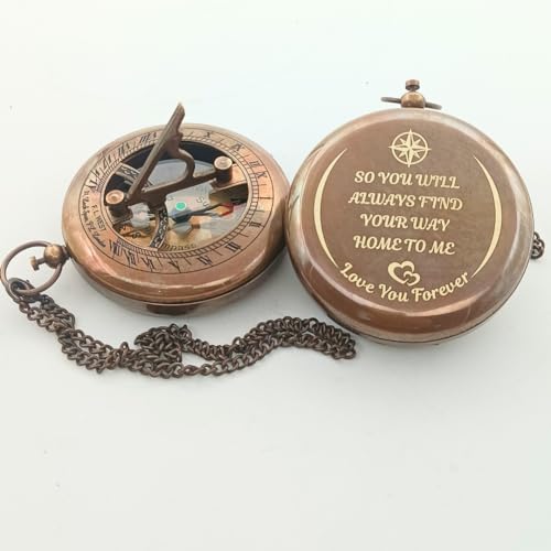 Personalized Brass Sundial Compass - Engraved Gift for Men, 3 Inch