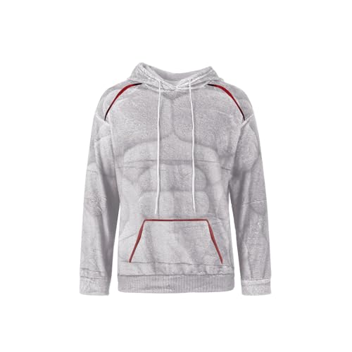 Men's 3D Muscle Print Hoodie - Plush Fleece Pullover, XX-Large White