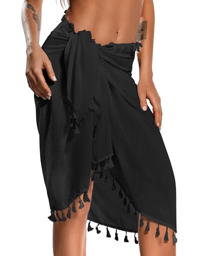 Beach Sarong Cover Up for Women - Black Short, One Size