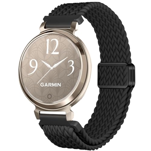 CUNUJIX Black Magnetic Braided Watch Band for Garmin Lily 2 - Elastic Nylon Strap
